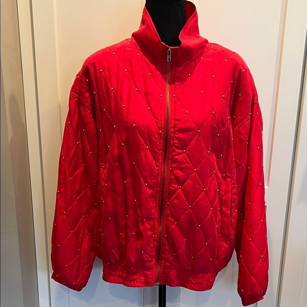 Marguerite Li Vintage 100% Silk Red Puffer Jacket Size L